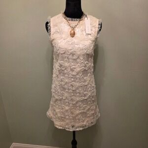 Mable Women Blush Pink 3D Floral Lace Sequin Ruffle Mini Shift Dress Size S NWT